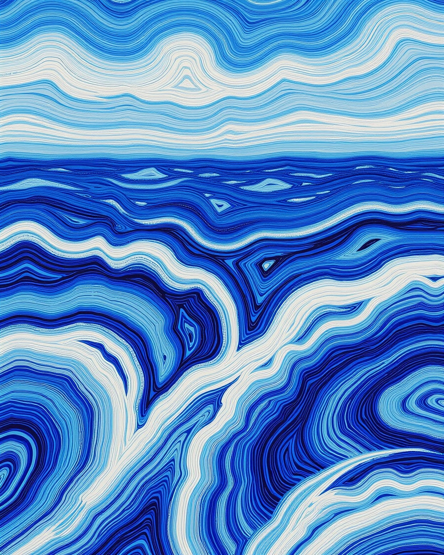Blue Swirling River Lines Pattern Rug