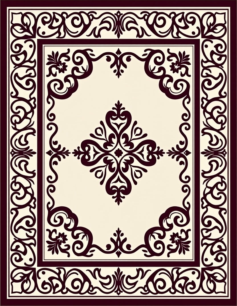 Ornate Floral Scroll Pattern Rug
