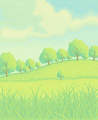 Whimsical Green Hillside Treescape Rug