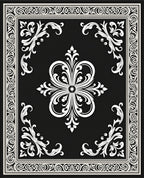 Elegant Black White Damask Floral Rug