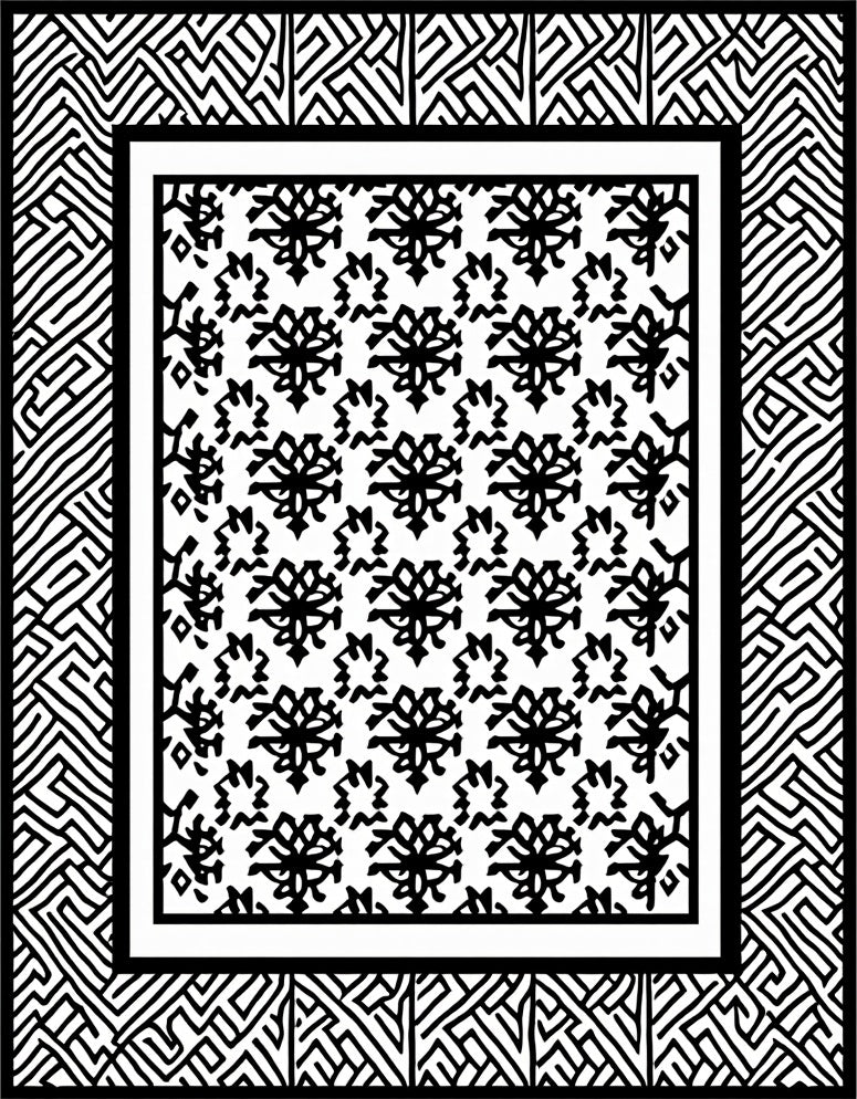 Monochrome Maze Floral Pattern Rug