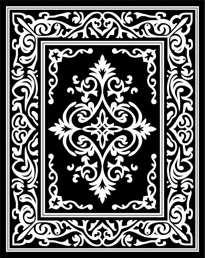 Elegant Black White Floral Pattern Rug