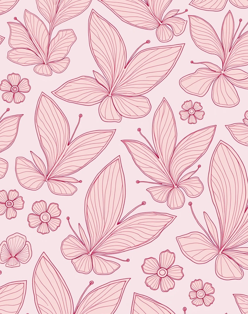 Delicate Butterflies Floral Line Art Design Rug
