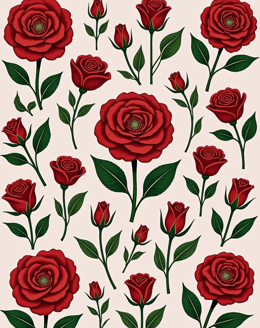 Vibrant Red Rose Garden Pattern Rug