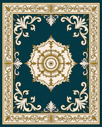 Elegant Teal And Gold Floral Medallion Rug