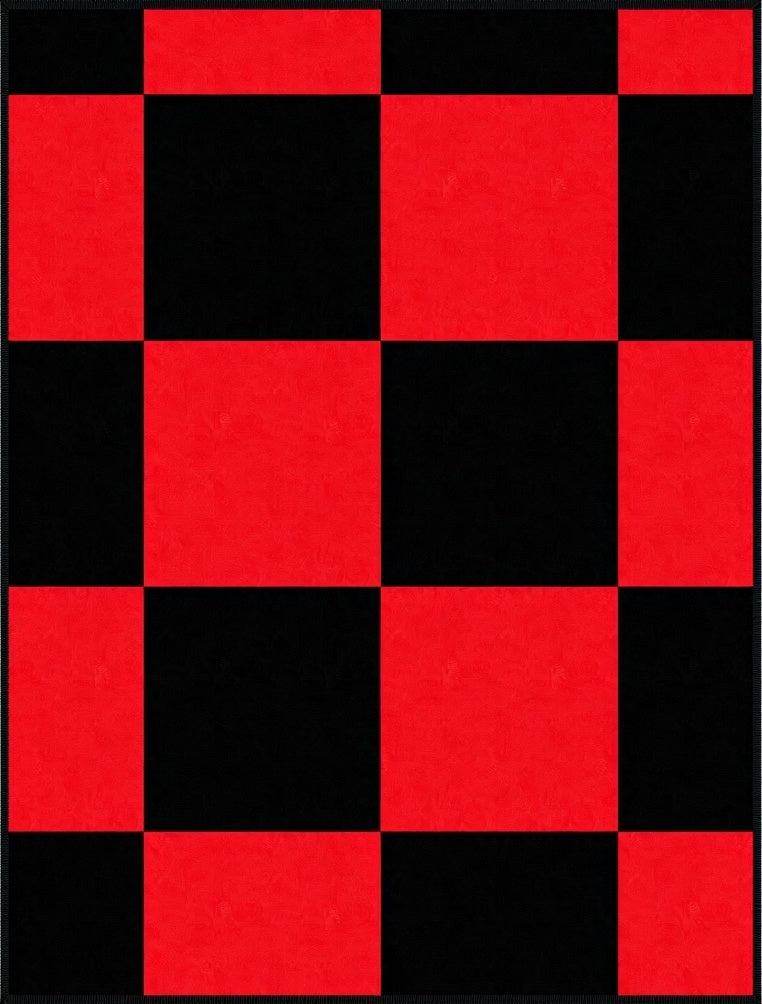 Bold Red Black Checkerboard Pattern Rug