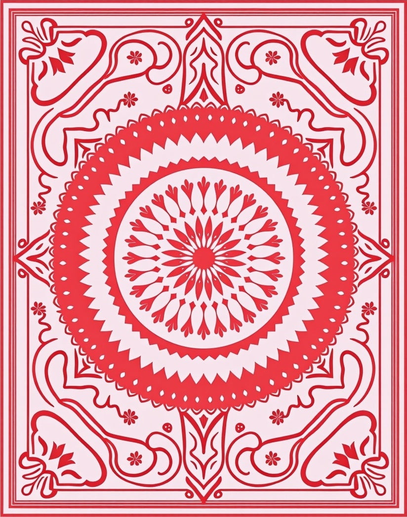 Red Floral Mandala Patterned Rug