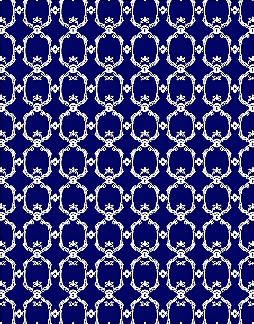 Classic Blue White Chain Pattern Rug