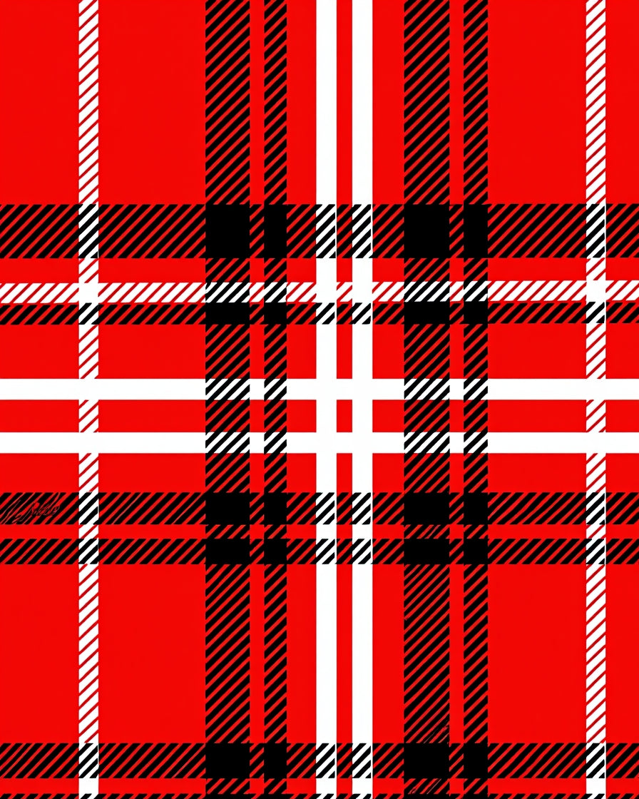 Classic Red Black White Plaid Design Rug
