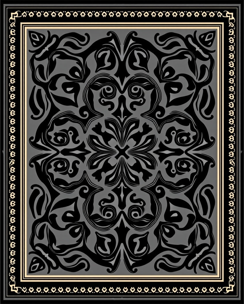Vintage Inspired Black Swirl Motif Rug