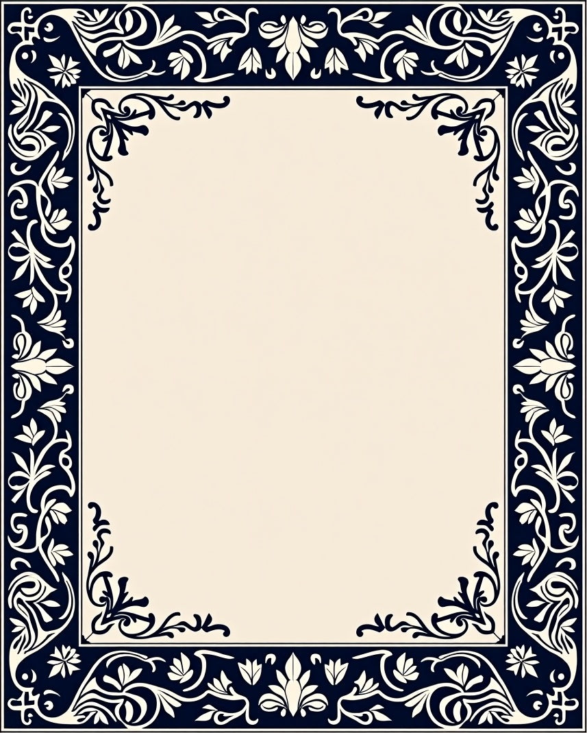Dark Blue Floral Classic Border Rug
