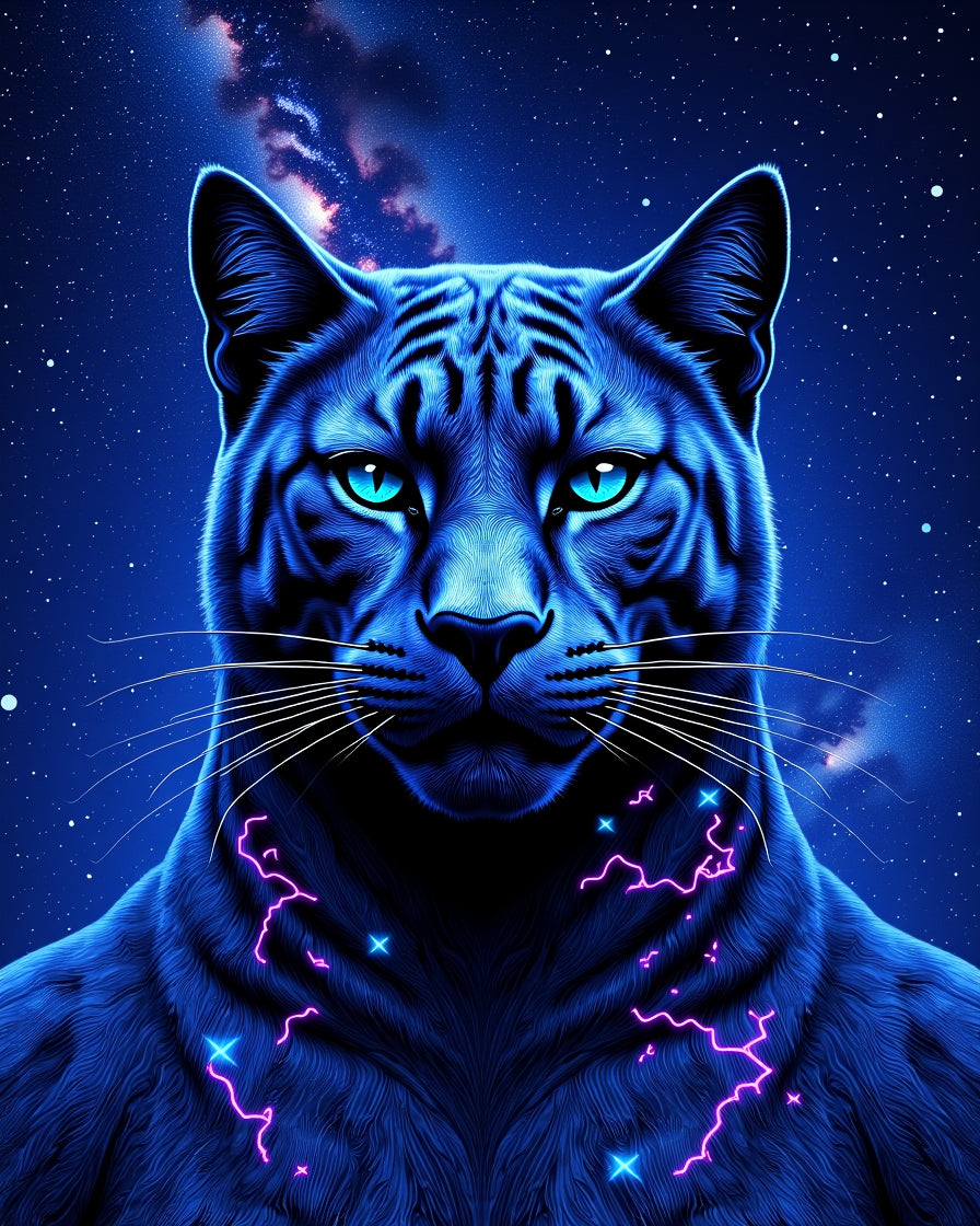 Cosmic Blue Feline Lightning Strikes Design Rug