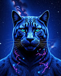 Cosmic Blue Feline Lightning Strikes Design Rug