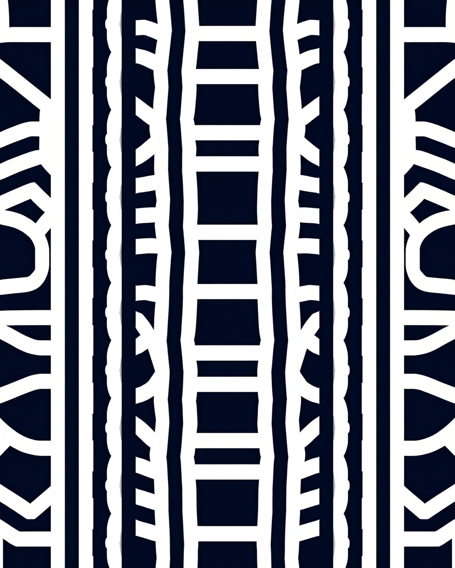 Bold White Stripe and Curve Pattern Rug