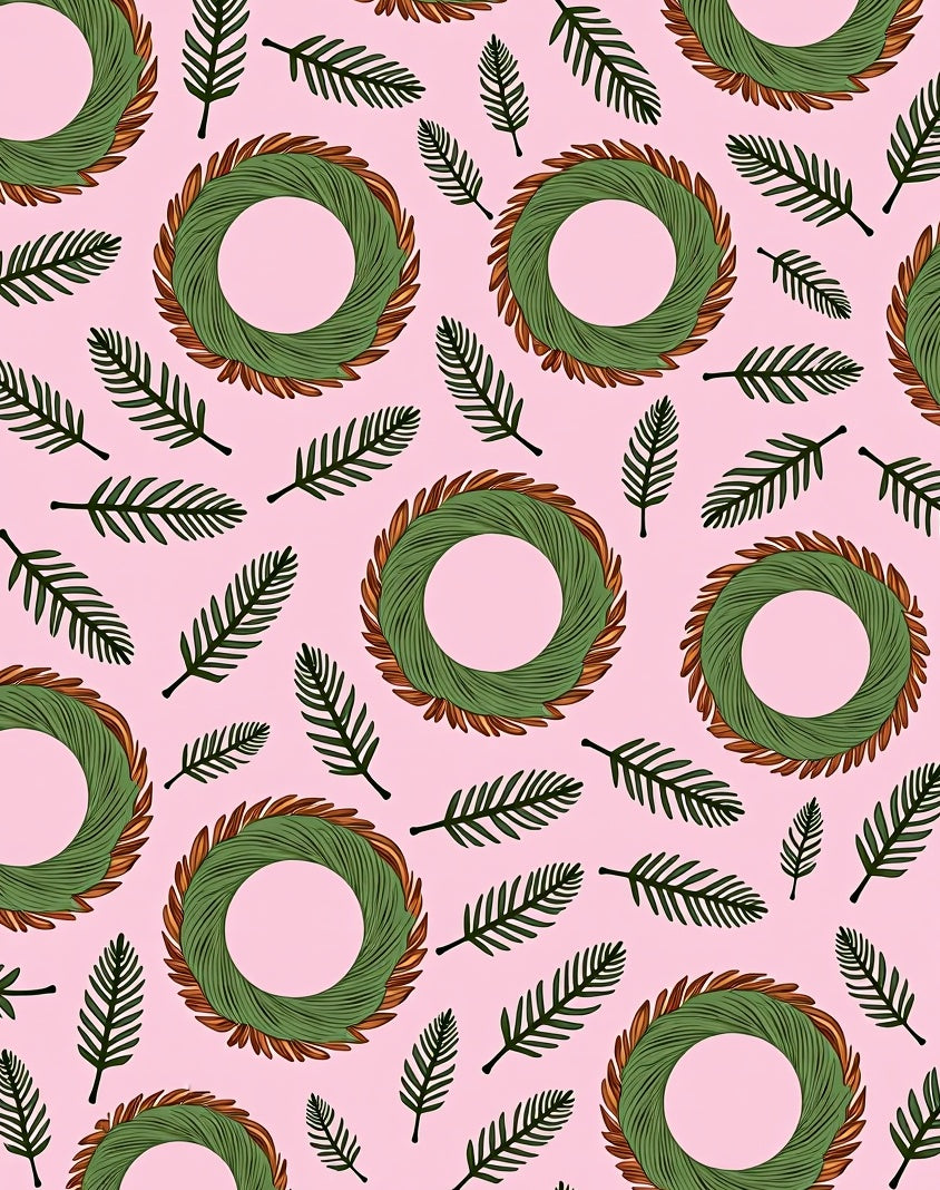 Pink Green Wreath Leaf Repeating Pattern Rug