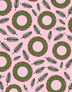 Pink Green Wreath Leaf Repeating Pattern Rug
