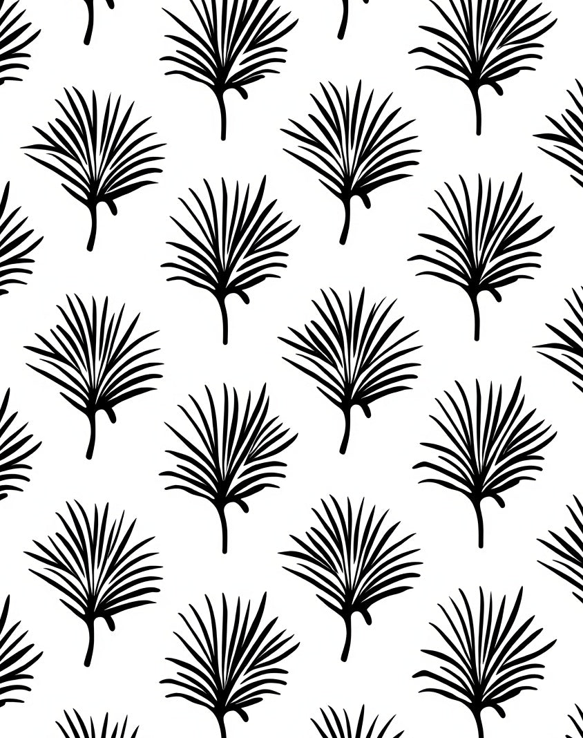 Black Palm Frond Patterned Design Rug