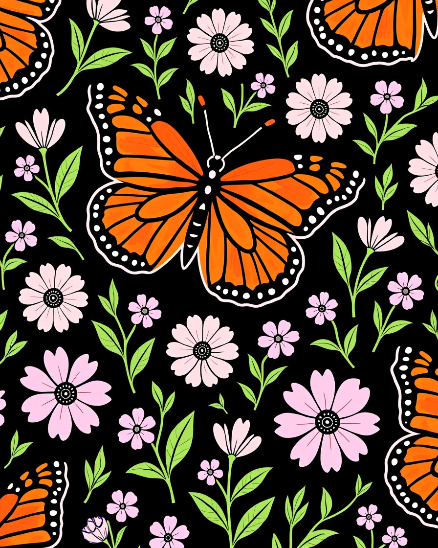 Monarch Butterfly Floral Pattern Rug