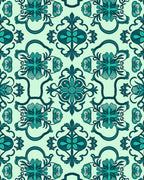 Teal Ornamental Floral Pattern Rug