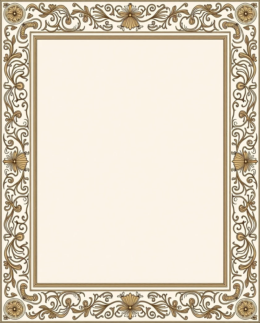 Ornate Floral Scrollwork Border Design Rug