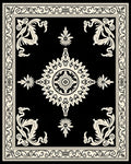 Black Cream Floral Mandala Pattern Rug