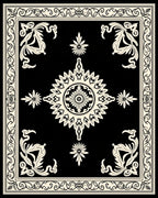 Black Cream Floral Mandala Pattern Rug