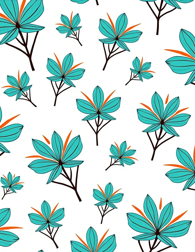 Teal Orange Leaf Pattern Design Rug