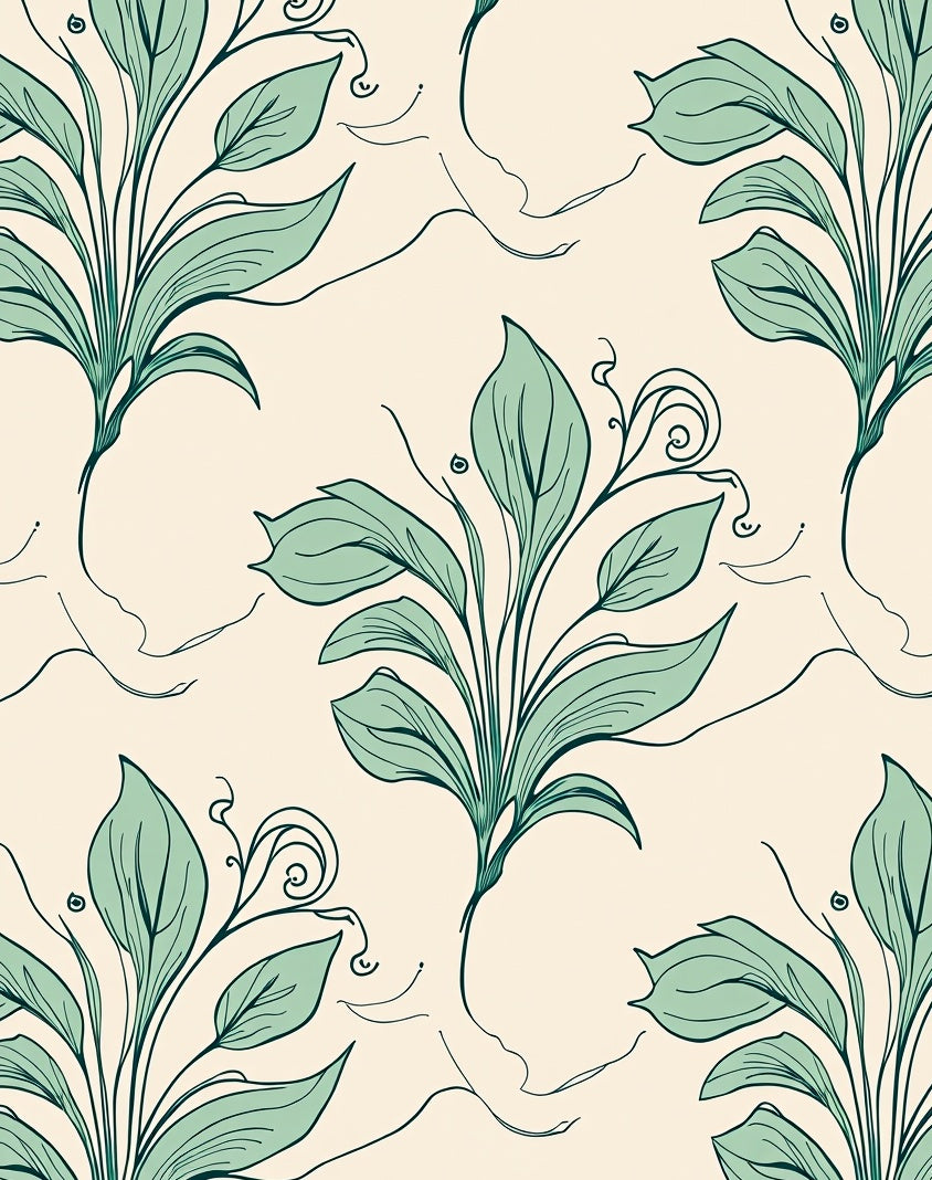 Elegant Botanical Swirl Leaf Pattern Rug