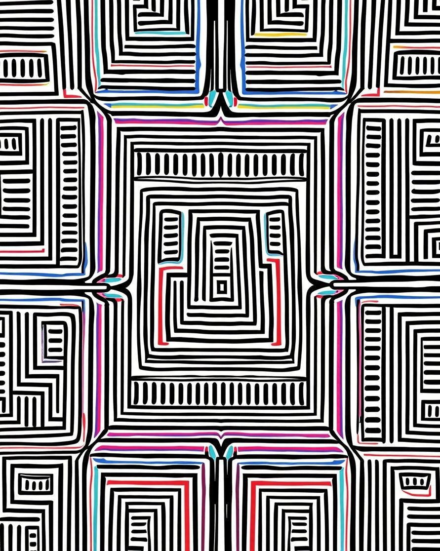 Abstract Geometric Maze With Color Accent Rug
