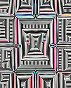 Abstract Geometric Maze With Color Accent Rug