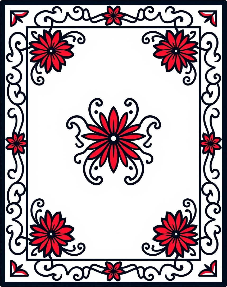 Red Floral Swirl Border Design Rug