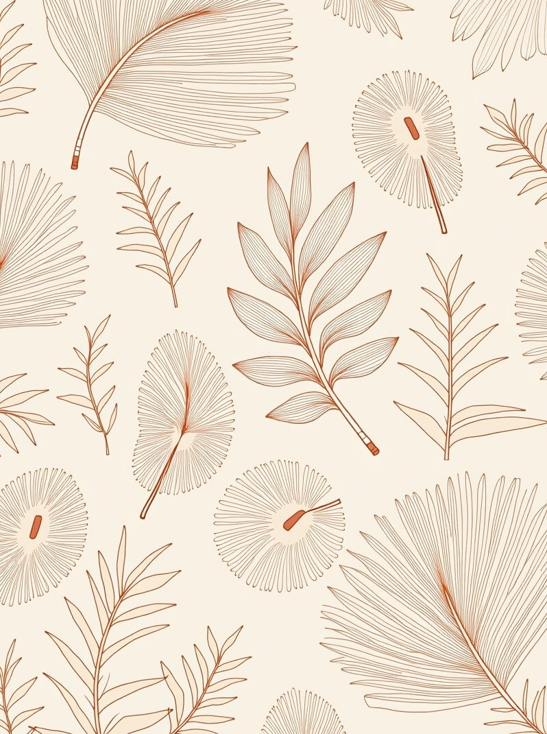 Botanical Line Art Tropical Leaf Pattern Rug
