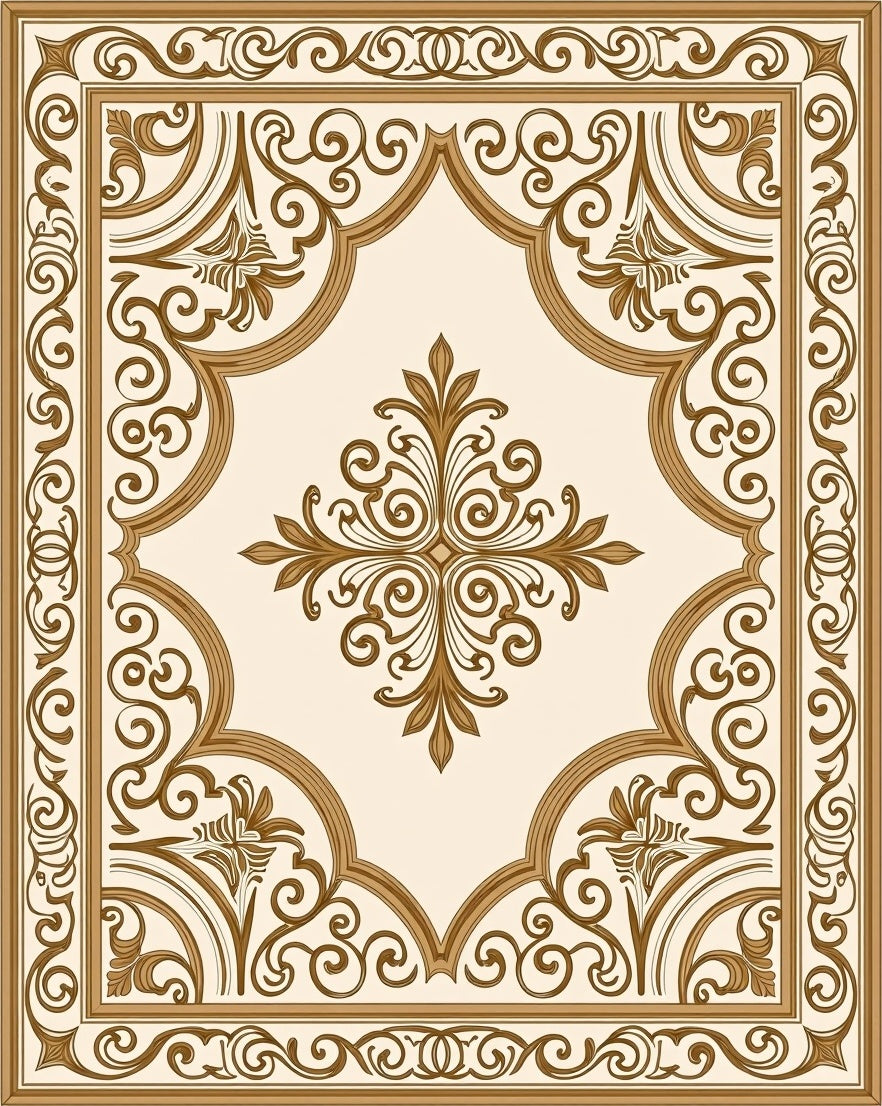 Elegant Golden Scrollwork Medallion Design Rug