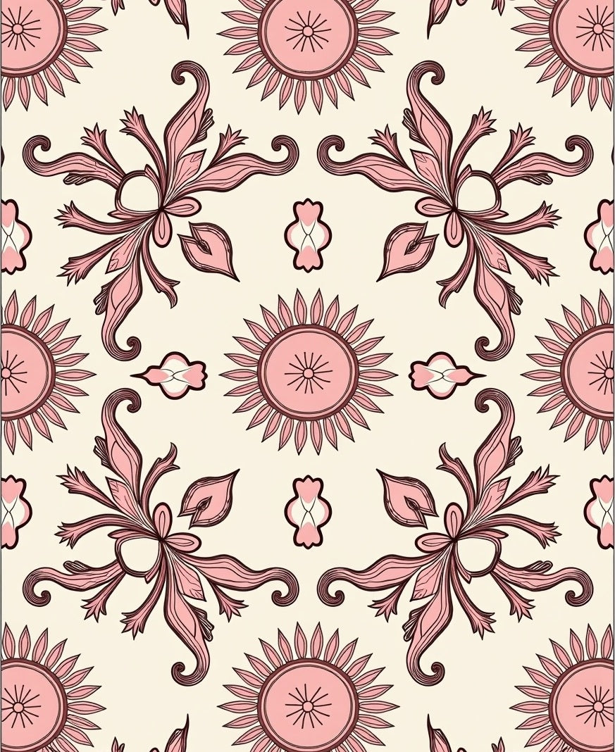 Art Nouveau Pink Floral Swirl Pattern Rug