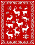 Red White Deer Snowflake Festive Border Rug