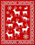 Red White Deer Snowflake Festive Border Rug