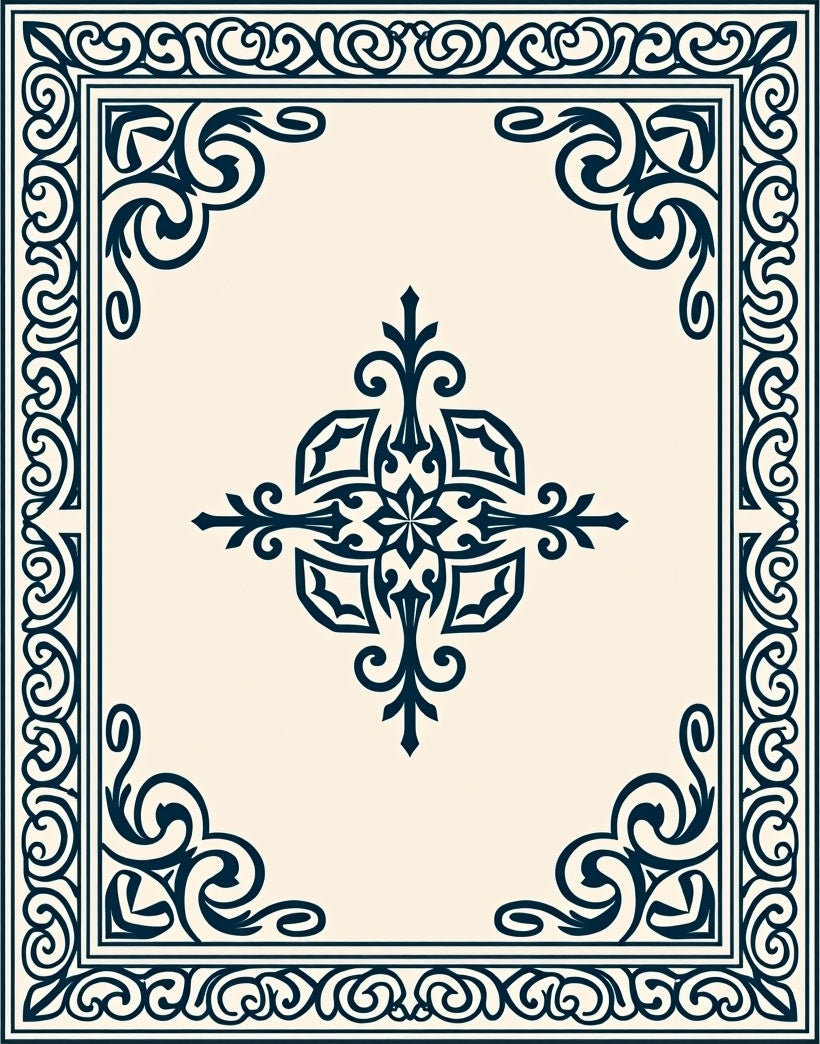 Ornate Scrollwork Central Medallion Design Rug