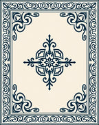 Ornate Scrollwork Central Medallion Design Rug