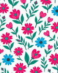 Bold Floral Pattern with Pink Blue Accents Rug