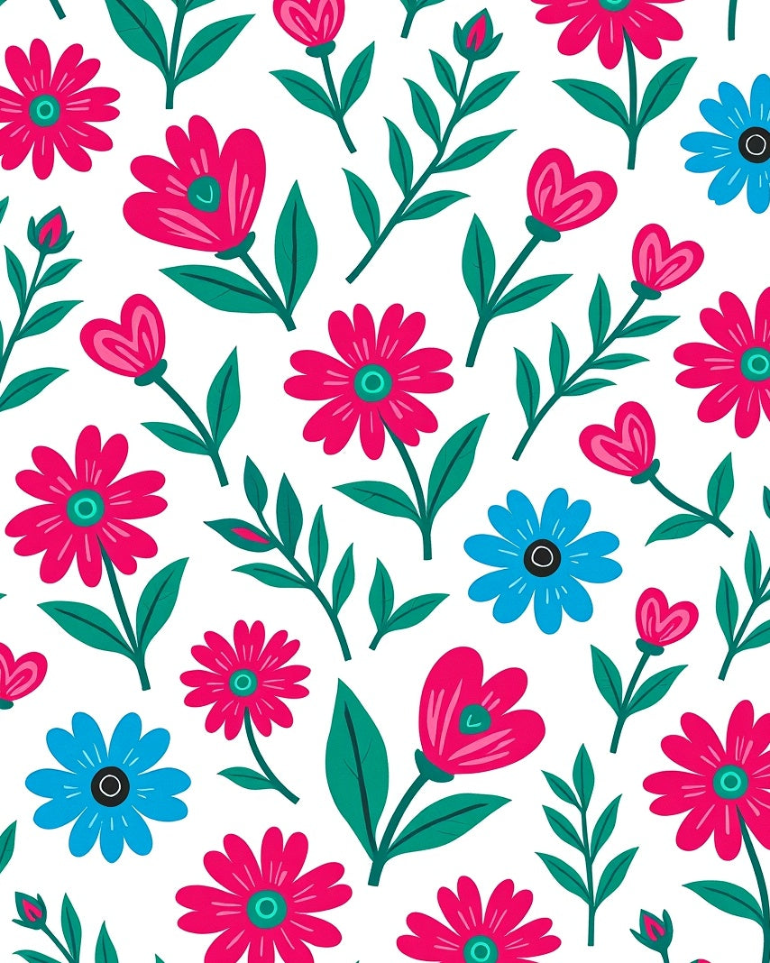 Bold Floral Pattern with Pink Blue Accents Rug