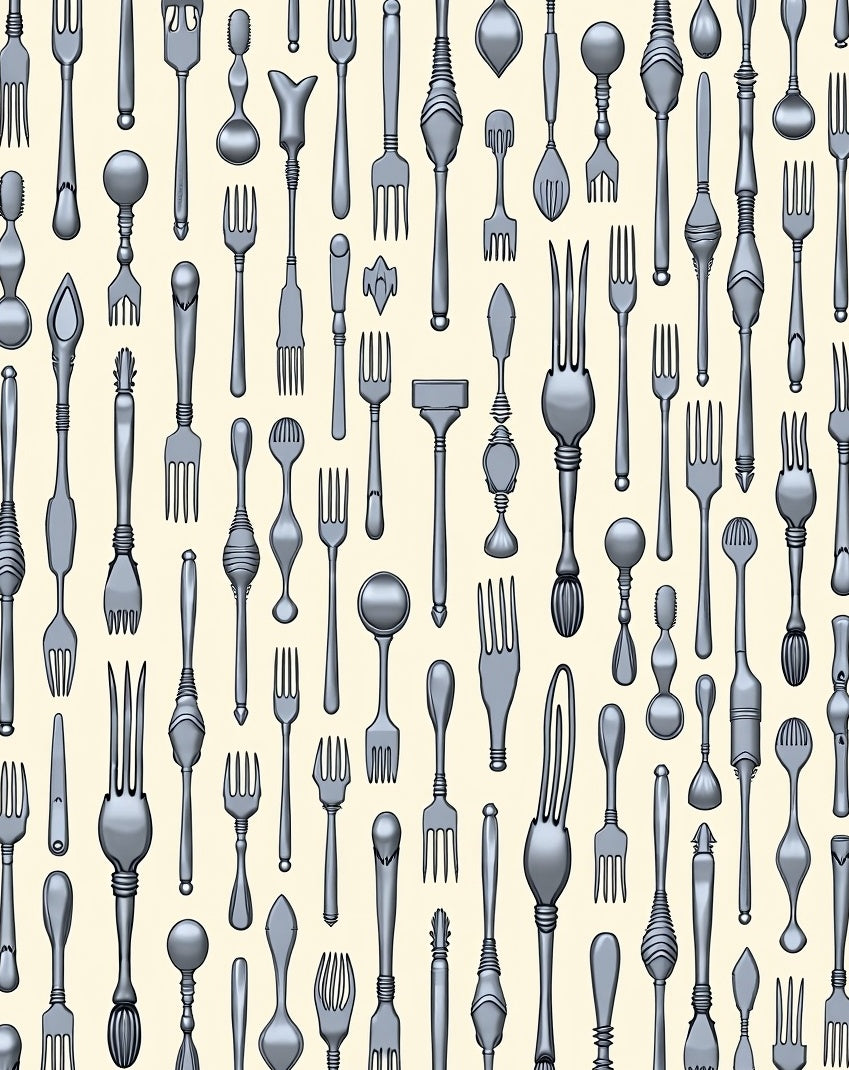Silver Culinary Utensil Repeat Rug