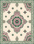 Pink Green Mandala Floral Border Rug
