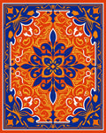 Vibrant Orange Blue Floral Medallion Rug