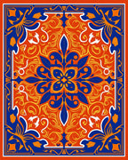 Vibrant Orange Blue Floral Medallion Rug