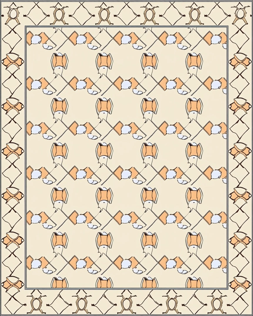 Abstract Geometric Orange Beige Design Rug