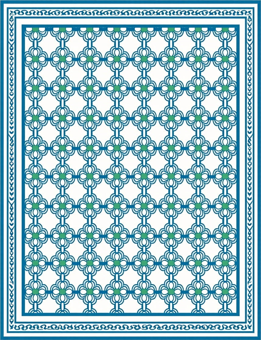 Classic Geometric Blue and Green Pattern Rug