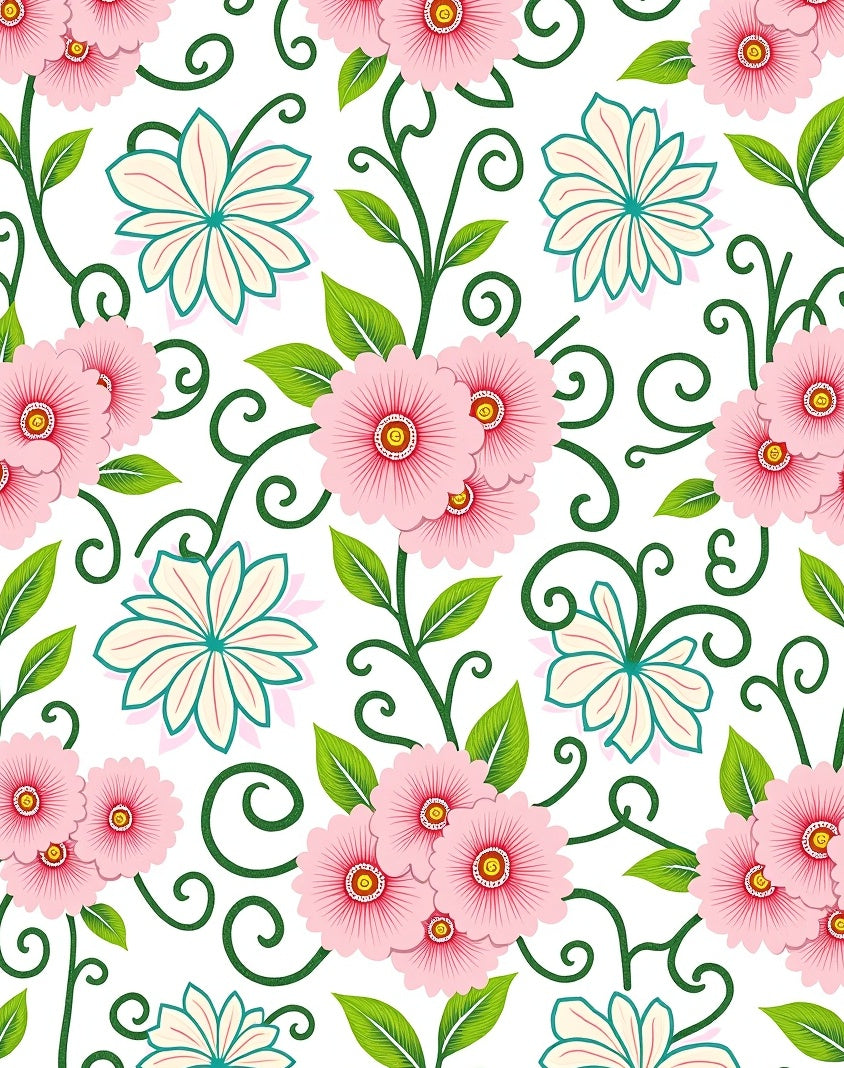 Pink Flower Swirl Pattern Rug