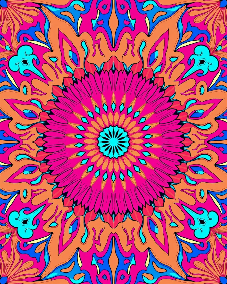 Vibrant Pink Orange Floral Mandala Rug