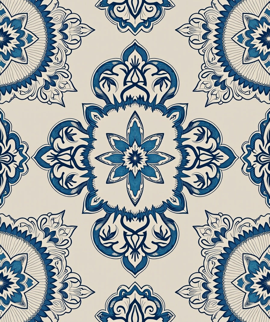 Intricate Blue Floral medallion Pattern Rug