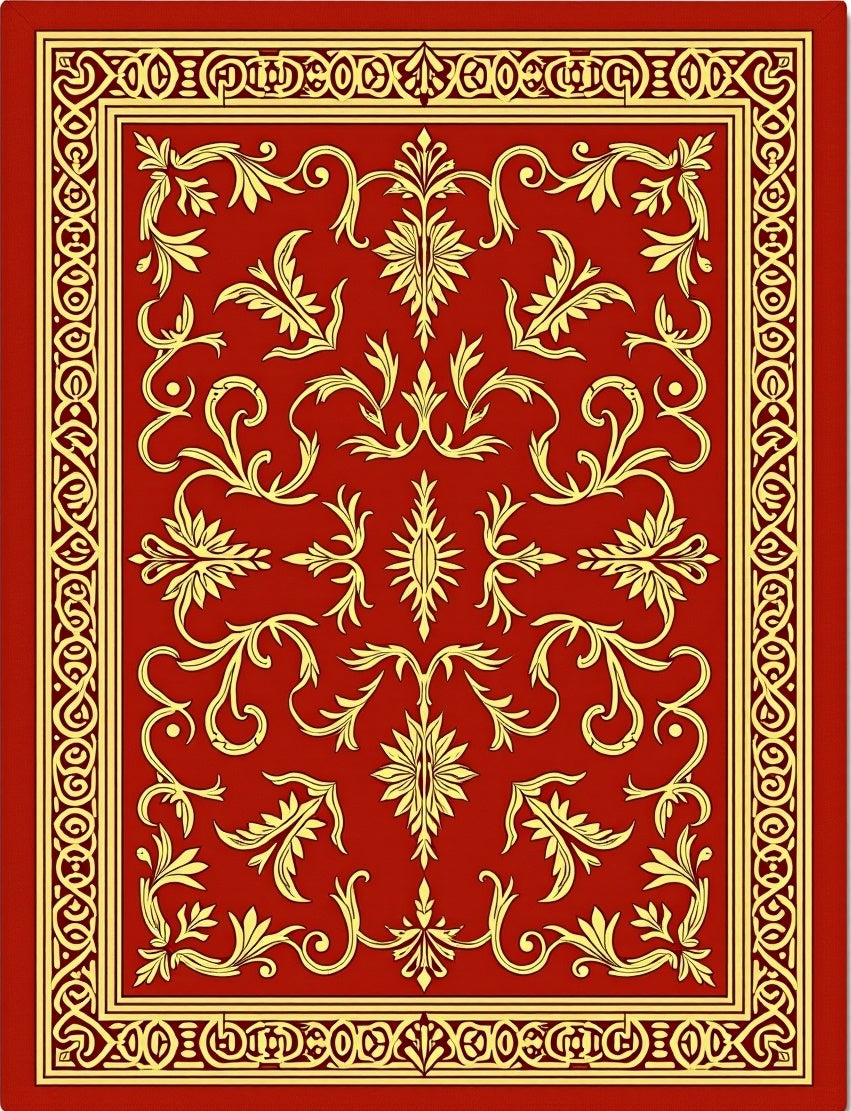 Elaborate Floral Red Gold Pattern Rug